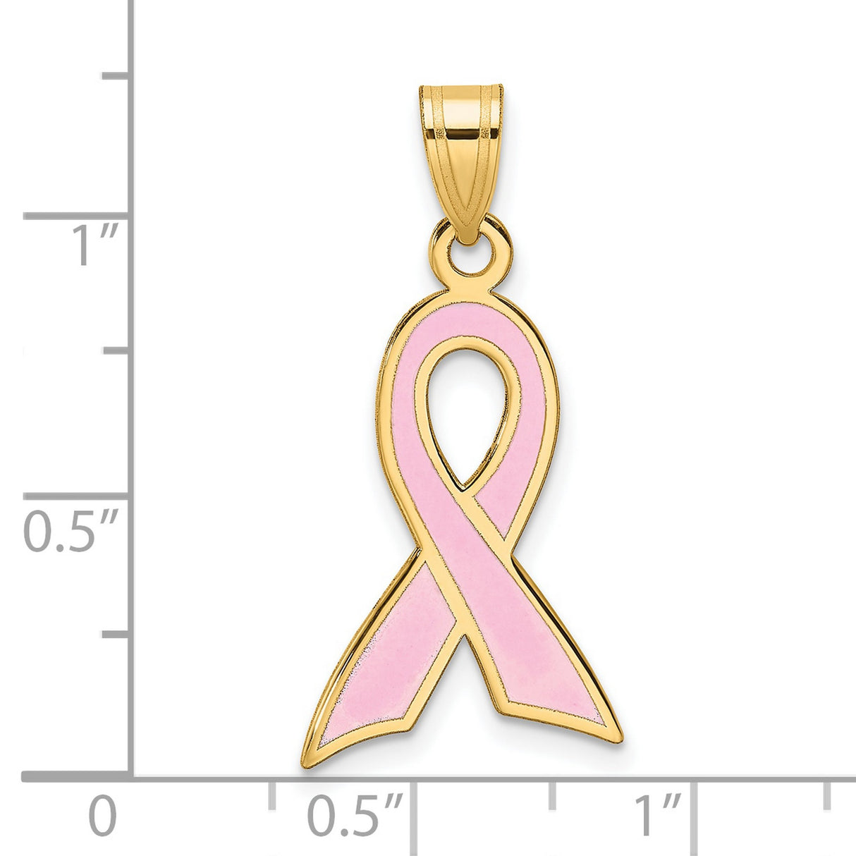14k Yellow Gold Pink Ribbon Pendant with Enamel Detailing, Breast Cancer Awareness Jewelry for Women