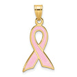14k Yellow Gold Pink Ribbon Pendant with Enamel Detailing, Breast Cancer Awareness Jewelry for Women