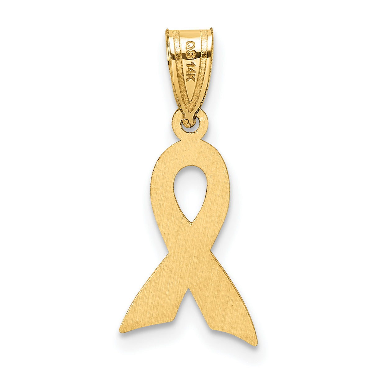 14k Yellow Gold Pendant with Pink Enamel Ribbon, Breast Cancer Awareness Charm for Women