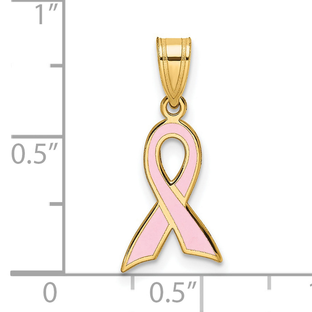 14k Yellow Gold Pendant with Pink Enamel Ribbon, Breast Cancer Awareness Charm for Women