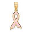 14k Yellow Gold Pendant with Pink Enamel Ribbon, Breast Cancer Awareness Charm for Women
