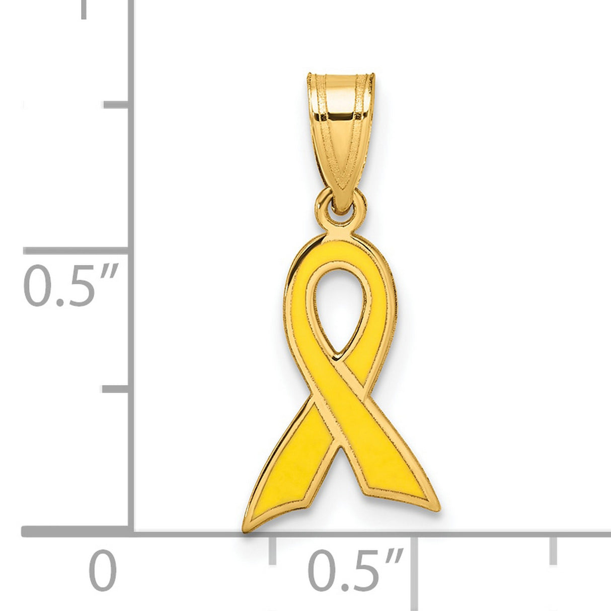 14k Yellow Gold Awareness Ribbon Pendant with Yellow Enamel, Support and Remembrance Jewelry
