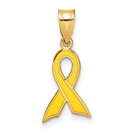14k Yellow Gold Awareness Ribbon Pendant with Yellow Enamel, Support and Remembrance Jewelry