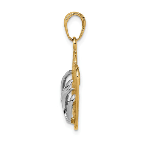 14k Multi-Tone Gold Flip Flop Pendant Charm with Textured Detail and Rhodium Straps for Women