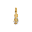 14k Yellow Gold and Rhodium Flip Flop Pendant, Two-Tone Textured Sandal Charm