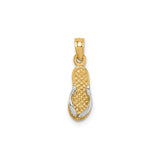 14k Yellow Gold and Rhodium Flip Flop Pendant, Two-Tone Textured Sandal Charm