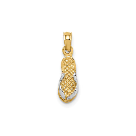 14k Yellow Gold and Rhodium Flip Flop Pendant, Two-Tone Textured Sandal Charm