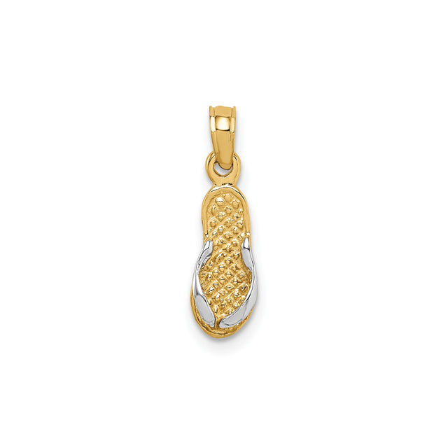 14k Yellow Gold and Rhodium Flip Flop Pendant, Two-Tone Textured Sandal Charm
