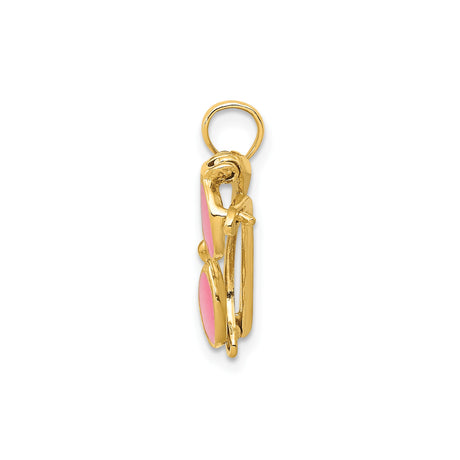 14k Yellow Gold Sunglasses Pendant with Pink Enamel Lenses, Movable Charm, Summer Style Accessory