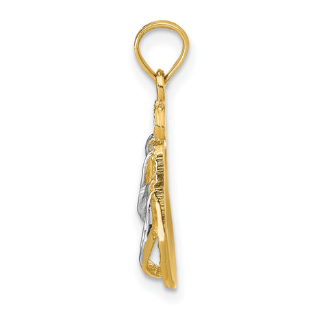 14k Multi-Tone Gold Flip-Flop Pendant with Textured Sandals Design, Beach Vacation Theme