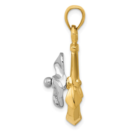 14k Two-Tone Gold Anchor Pendant with Movable Propeller, Nautical Marine Charm for Men or Unisex