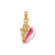 14k Yellow Gold Conch Shell Pendant with Pink and White Enamel, Nautical Tropical Charm