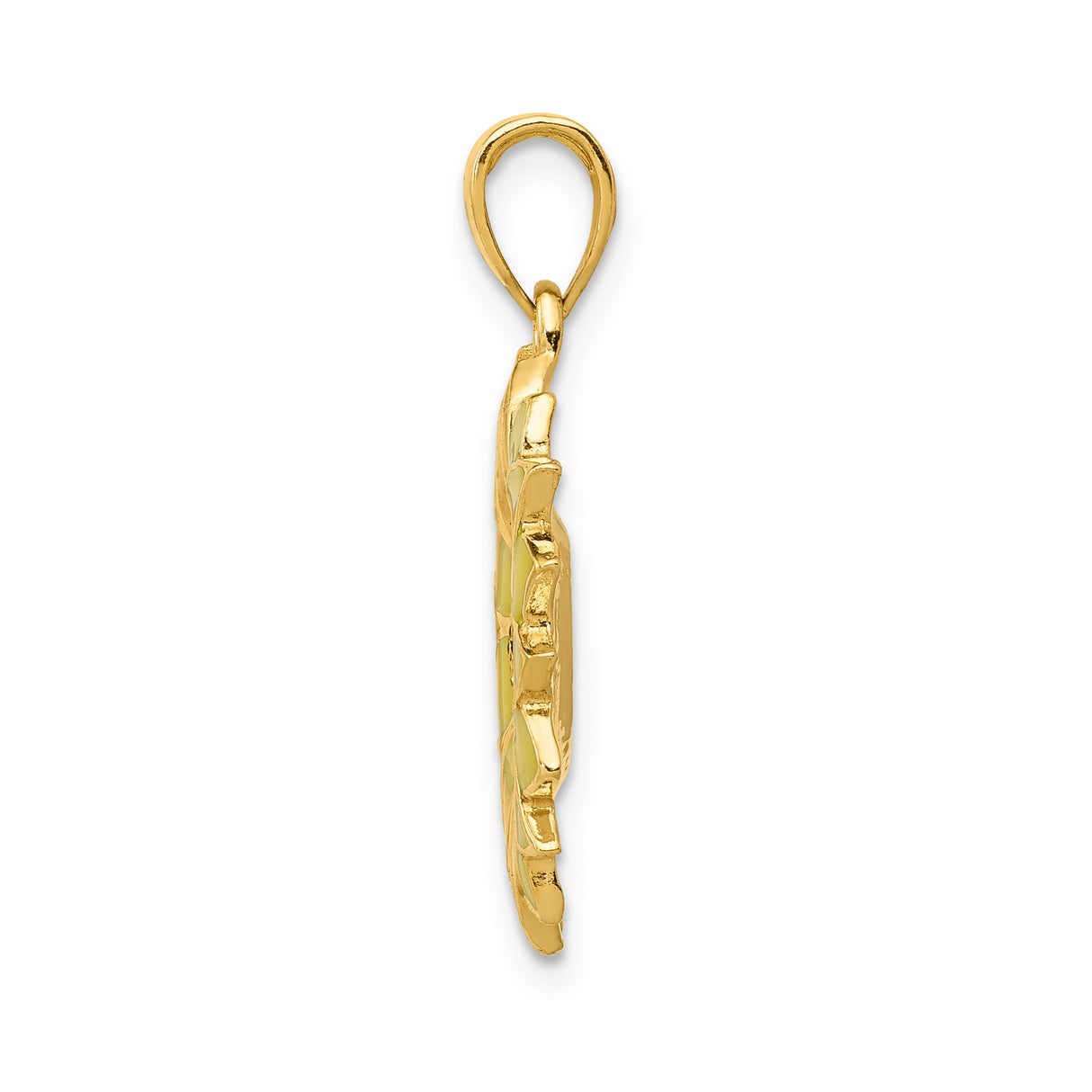 14k Yellow Gold Sunflower Pendant with Enamel Petals and Textured Center, Nature-Inspired Charm