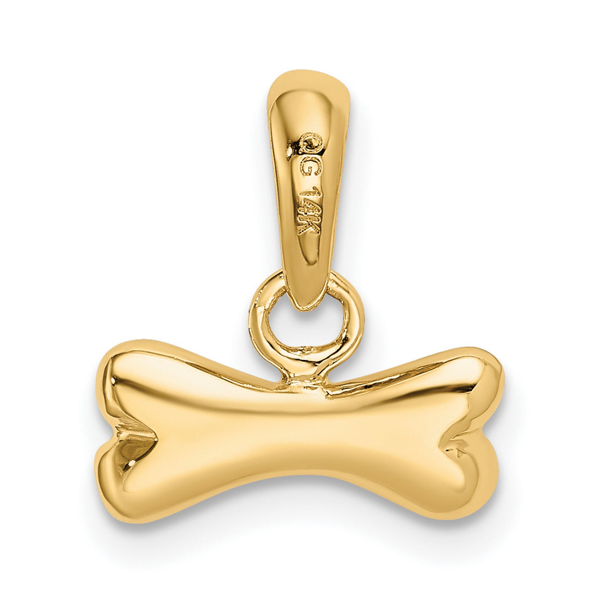 14k Yellow Gold Bone Shaped Pendant, Polished Dog Symbol Charm, Minimalist Pet Jewelry