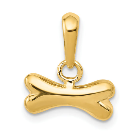 14k Yellow Gold Bone Shaped Pendant, Polished Dog Symbol Charm, Minimalist Pet Jewelry