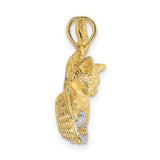 Cat Playing with Yarn in Basket Charm Pendant in Real 14k Multi-Tone Gold