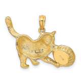 Cat Playing with Yarn in Basket Charm Pendant in Real 14k Multi-Tone Gold