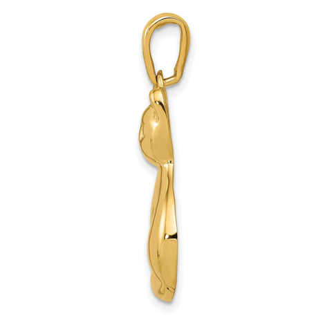 Polished Open-Back Sitting Cat Charm Pendant in Real 14k Yellow Gold
