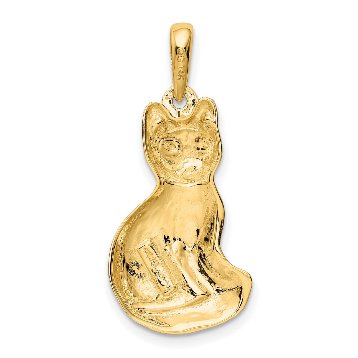Polished Open-Back Sitting Cat Charm Pendant in Real 14k Yellow Gold