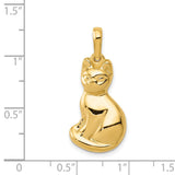 Polished Open-Back Sitting Cat Charm Pendant in Real 14k Yellow Gold