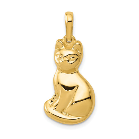 Polished Open-Back Sitting Cat Charm Pendant in Real 14k Yellow Gold