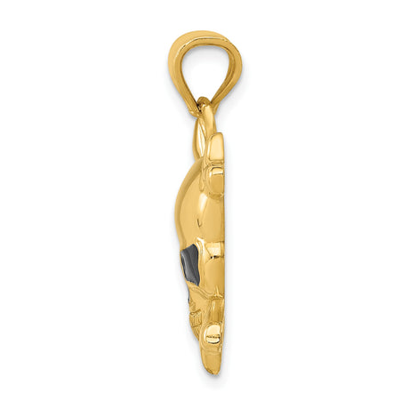 14k Yellow Gold Skull and Crossbones Pendant with Black Enamel, Pirate Gothic Style