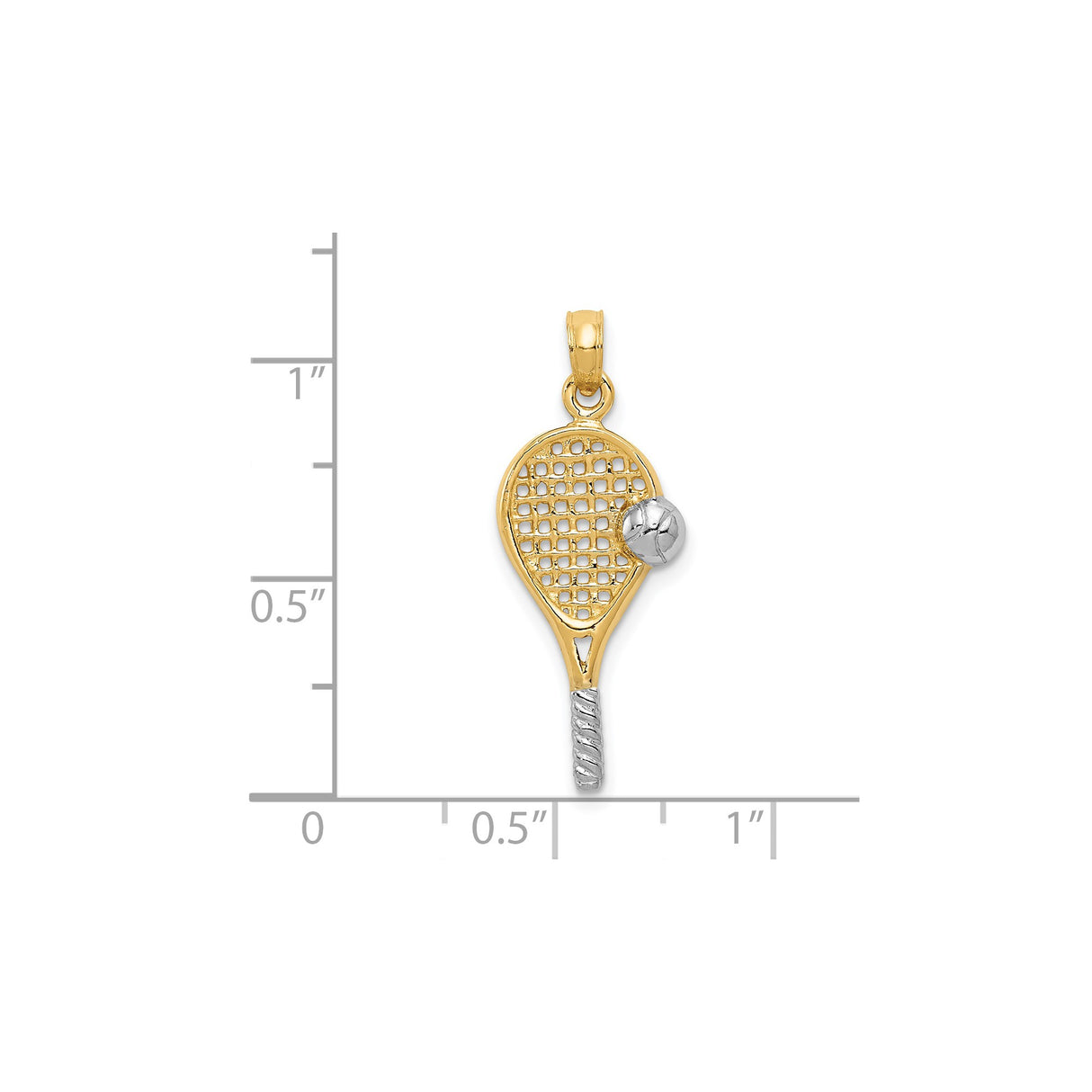 14k Multi-Tone Gold Tennis Racquet Pendant with Ball Charm, Sports Theme Jewelry