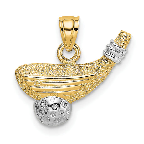 14k Two-Tone Gold Golf Club Ball Pendant with Textured Detailing for Men
