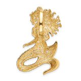 14k Yellow Gold Mermaid Pendant with Flowing Hair and Textured Scales, Nautical Ocean Theme Jewelry
