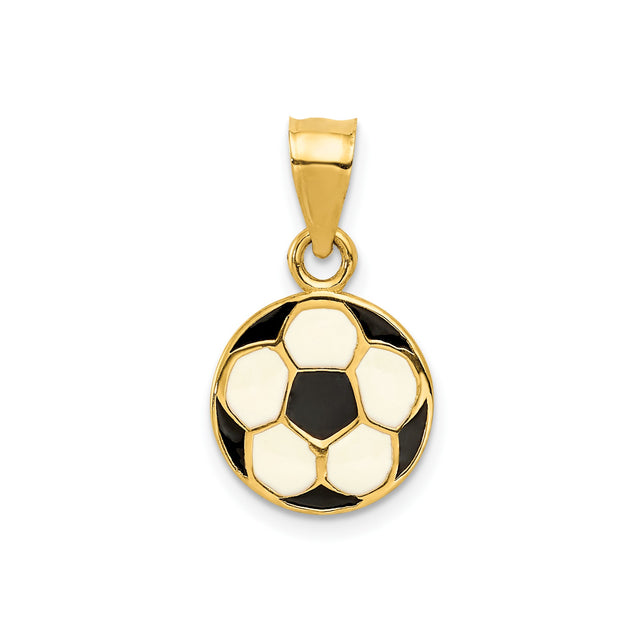 14k Yellow Gold Soccer Ball Pendant with Black and White Enamel, Unisex Sports Charm