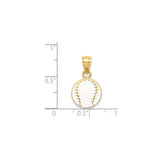 14k Yellow Gold Baseball Pendant with White Enamel Stitching Detail, Unisex Sports Charm
