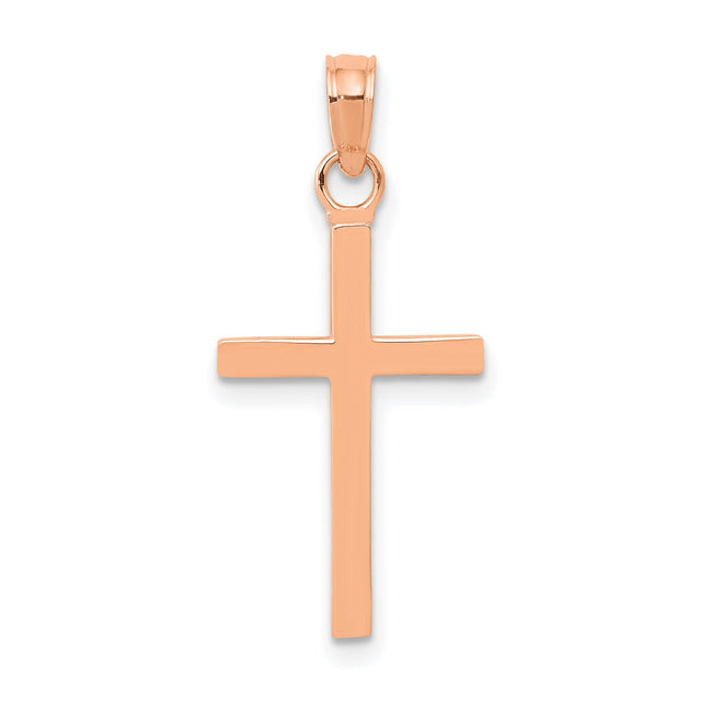 Polished Cross Charm Pendant in Real 14k Rose Gold