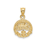 14k Yellow Gold Claddagh Shamrock Pendant with Green Enamel, Celtic Irish Symbol