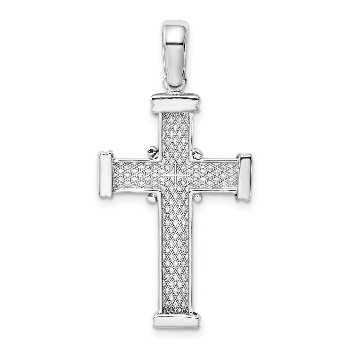 Latin Cross With Capped Ends Charm Pendant in Real 14k White Gold