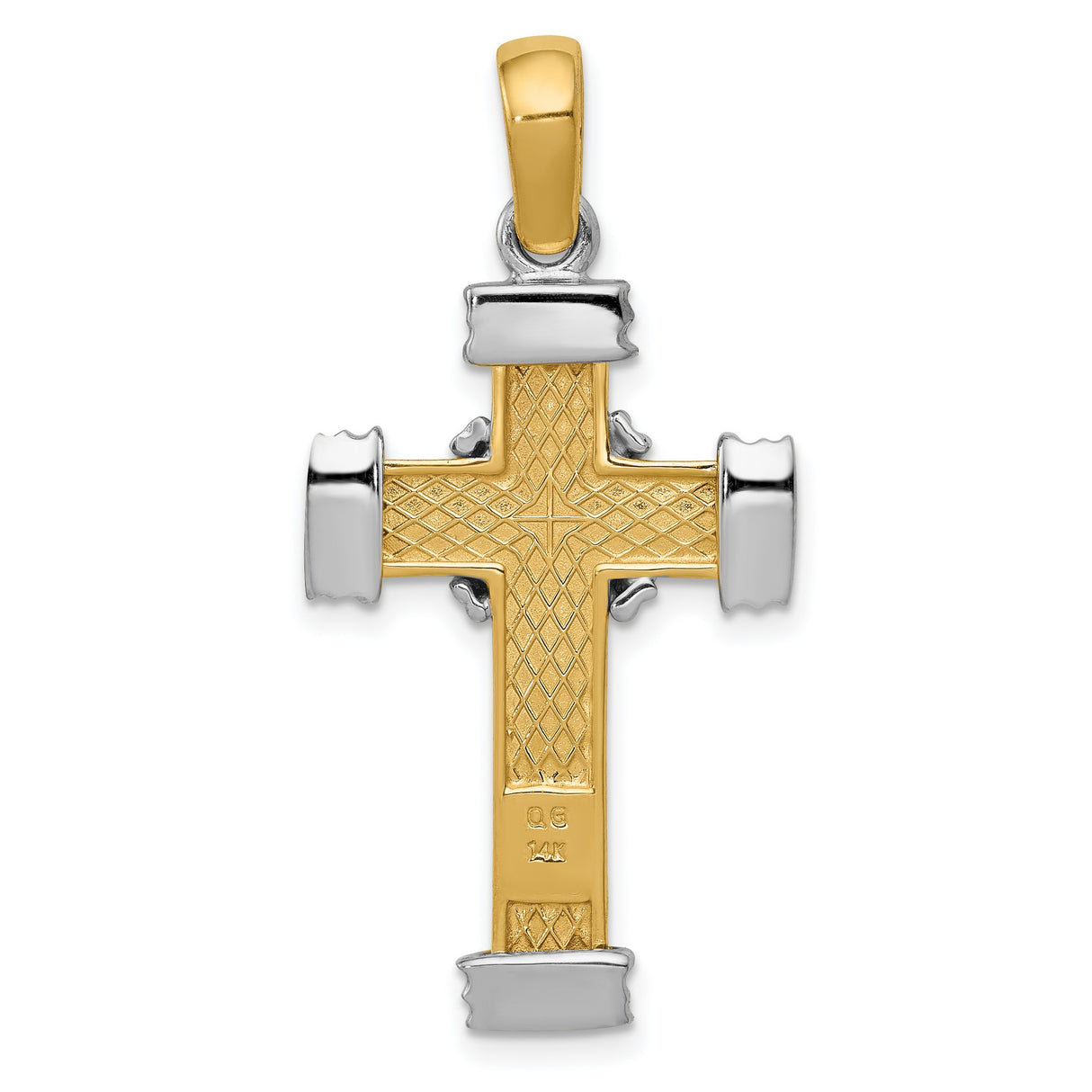 Latin Cross With Capped Ends Charm Pendant in Real 14k Multi-Tone Gold