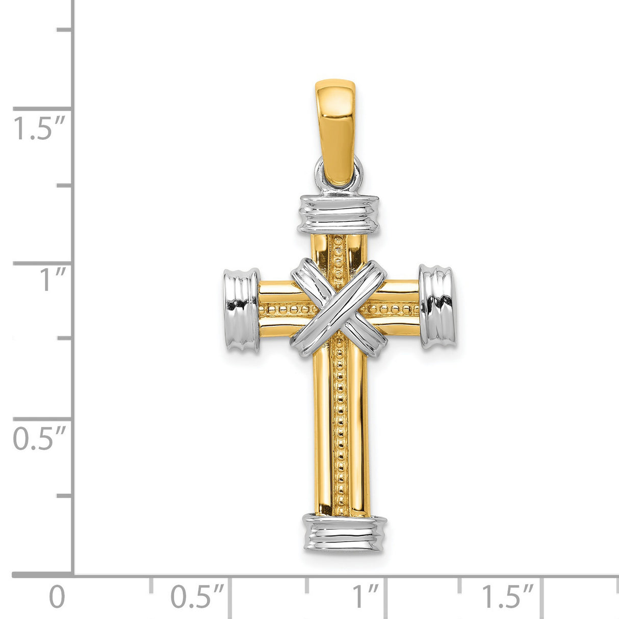 Latin Cross With Capped Ends Charm Pendant in Real 14k Multi-Tone Gold