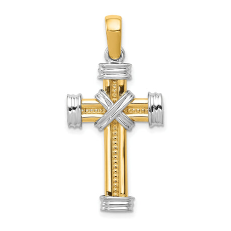 Latin Cross With Capped Ends Charm Pendant in Real 14k Multi-Tone Gold