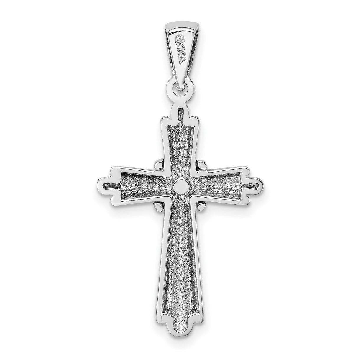 14k White Gold Cross Pendant with High Polish Finish, Tapered Bail, Layered Design
