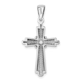 14k White Gold Cross Pendant with High Polish Finish, Tapered Bail, Layered Design