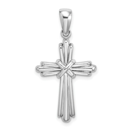 14k White Gold Cross Pendant with High Polish Finish, Tapered Bail, Layered Design