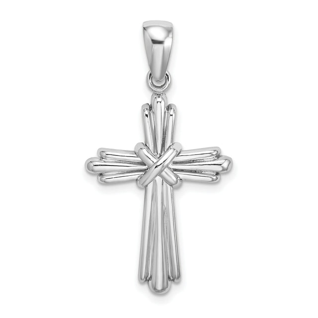 14k White Gold Cross Pendant with High Polish Finish, Tapered Bail, Layered Design
