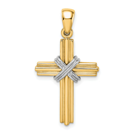 14k Two-Tone Gold Cross Pendant, Polished Finish, Modern Religious Symbol for Men and Women