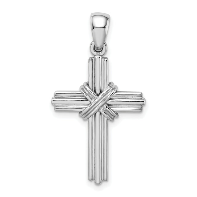14k White Gold Cross Pendant with Wrapped Design, Religious Minimalist Charm for Men and Women