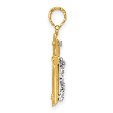 14k Multi-Tone Gold Crucifix Pendant with INRI Detail and Jesus Figure, Catholic Christian Charm
