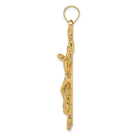 14k Yellow Gold Crucifix Cross Pendant with Satin Finish and Latin Religious Design