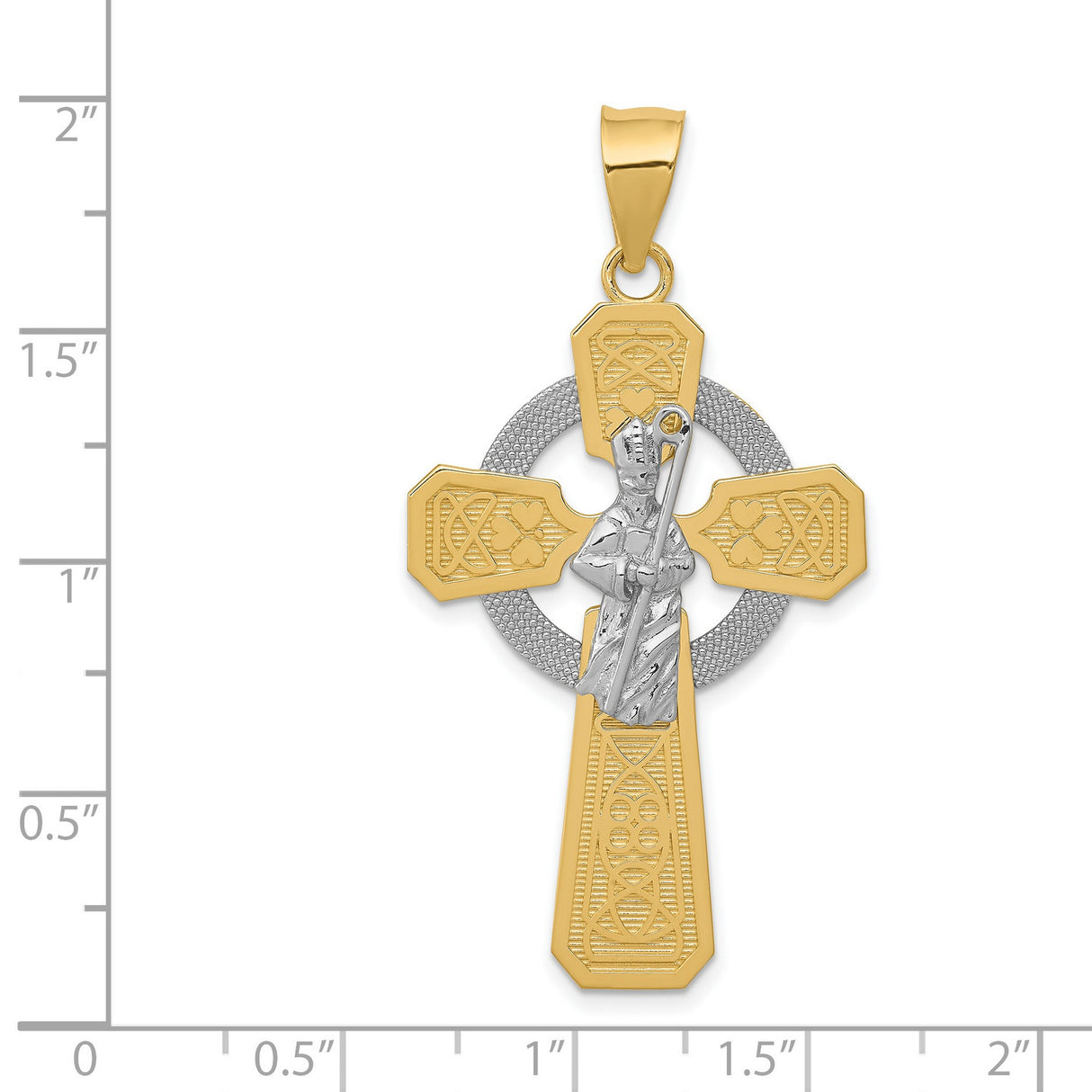 Saint Patrick Celtic High Cross Charm Pendant in Real 14k Multi-Tone Gold