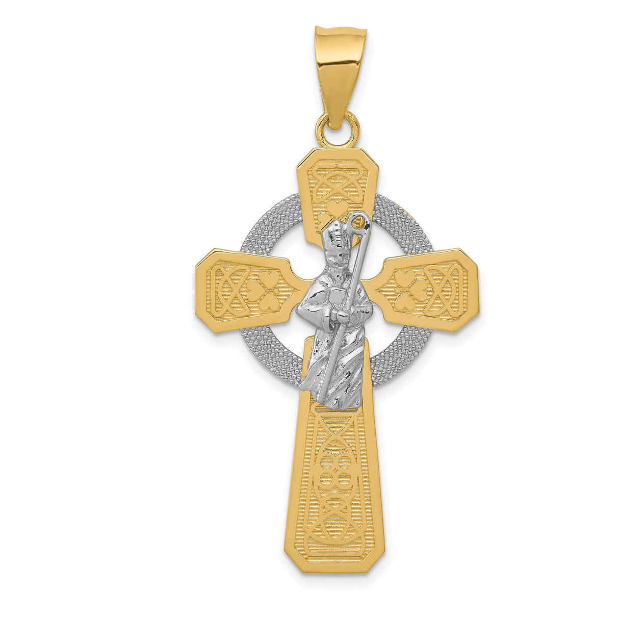 Saint Patrick Celtic High Cross Charm Pendant in Real 14k Multi-Tone Gold