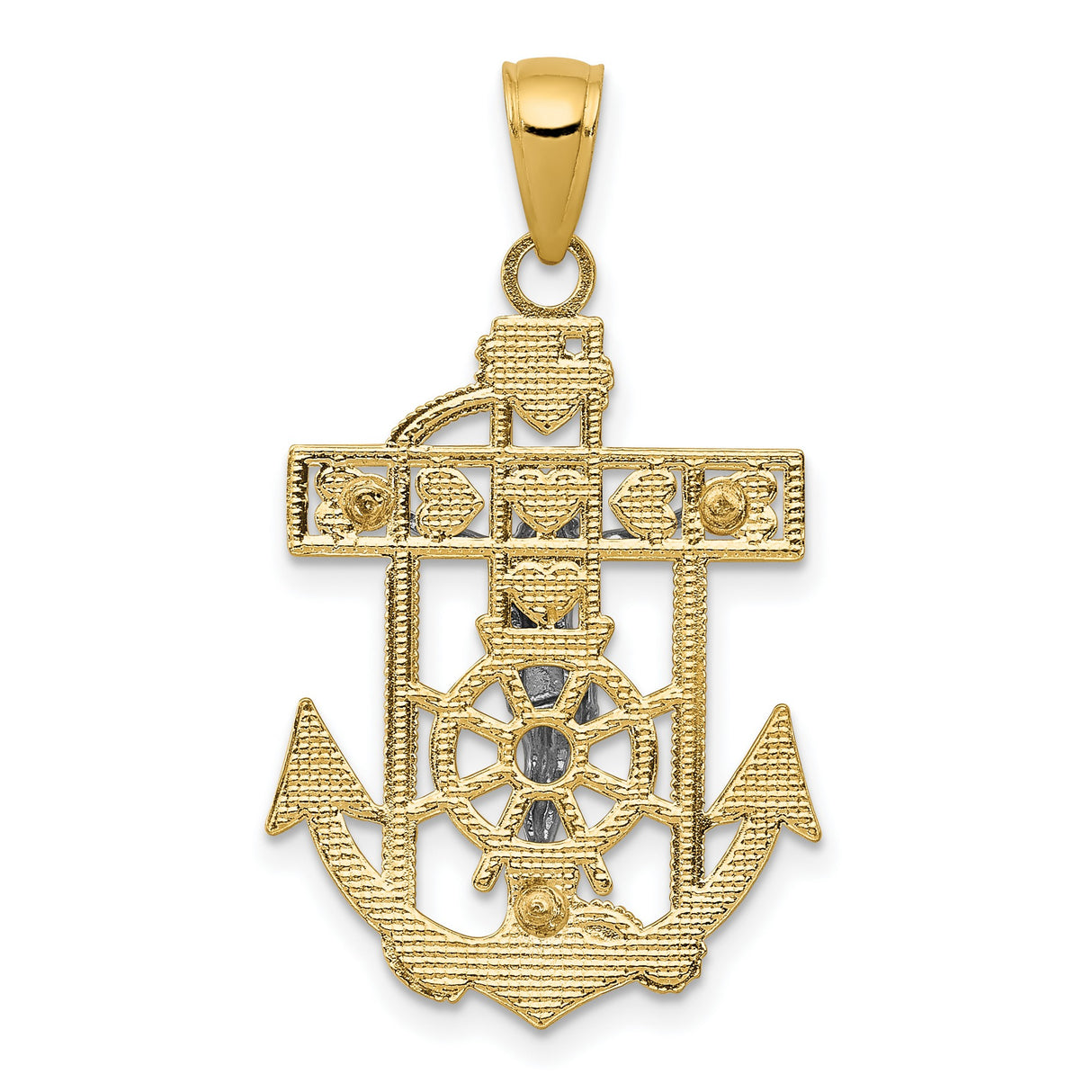 Mariners Crucifix Charm Pendant in Real 14k Multi-Tone Gold