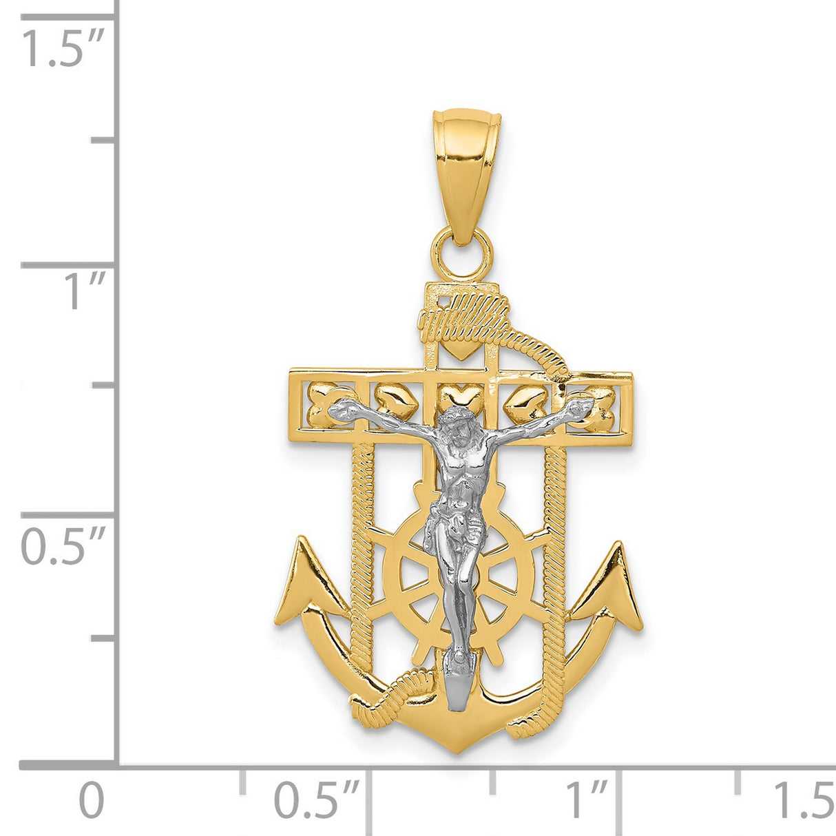 Mariners Crucifix Charm Pendant in Real 14k Multi-Tone Gold