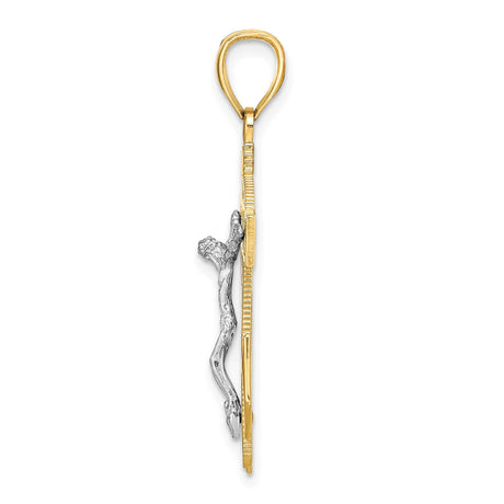 14k Multi-Tone Gold Crucifix Cross Pendant with Rope Border and Anchor Design